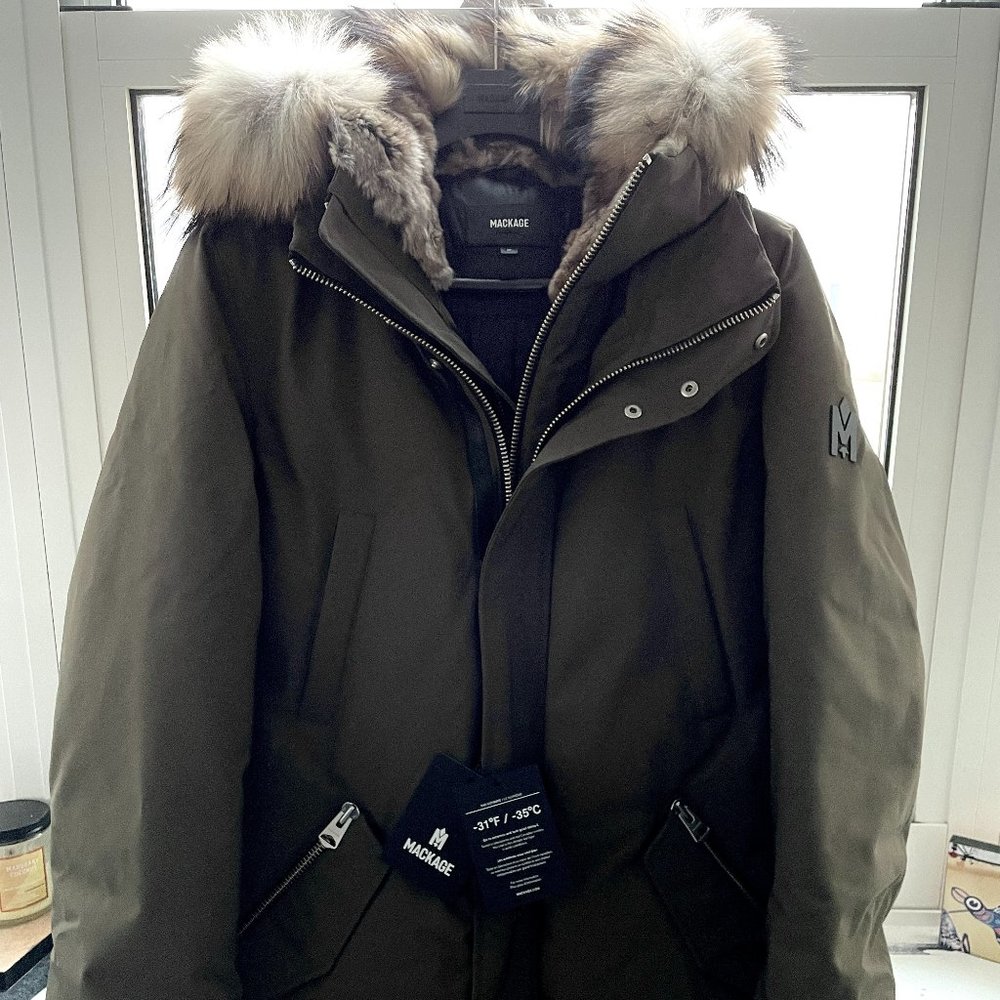 Brand New Mackage Parka Coat in Unique Olive; size 36